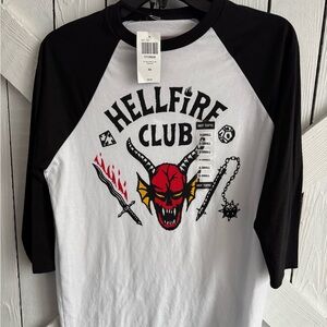 NWT Hot Topic Stranger Things Hellfire Club XSmall Unisex Raglan Baseball Tee